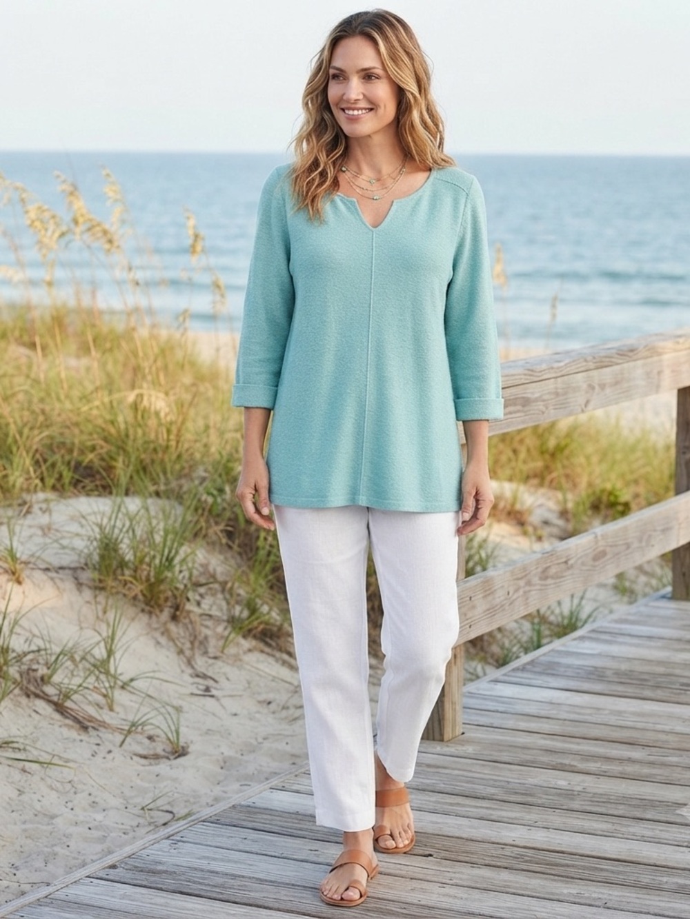 J Jill Linen Blend Tunic Sweater M Teal